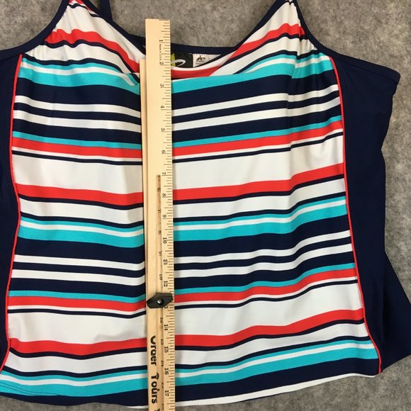 Athletech Tankini Top 26 Red White Blue Striped Square Neck Colorblock Slimming - Picture 6 of 11